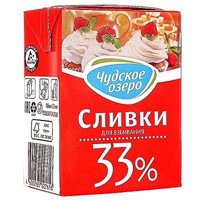 Сливки Чудское озеро 33% 0,2 л