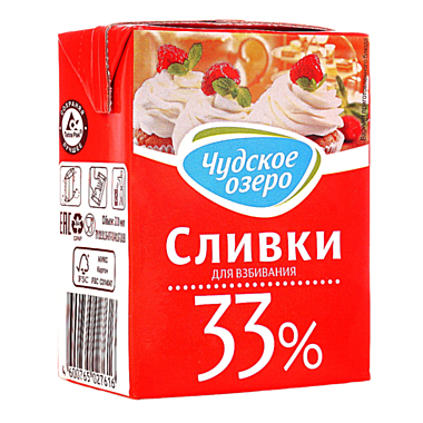 Сливки Чудское озеро 33% 0,2 л