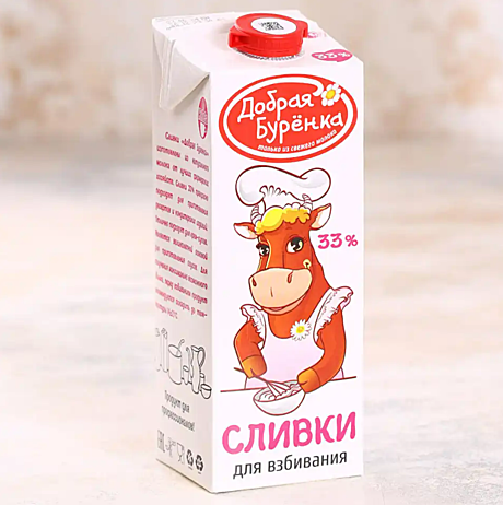 Сливки Добрая Буренка 34% 1л.